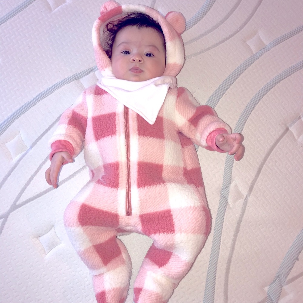 Hooded Pink and white checkered Onesie
